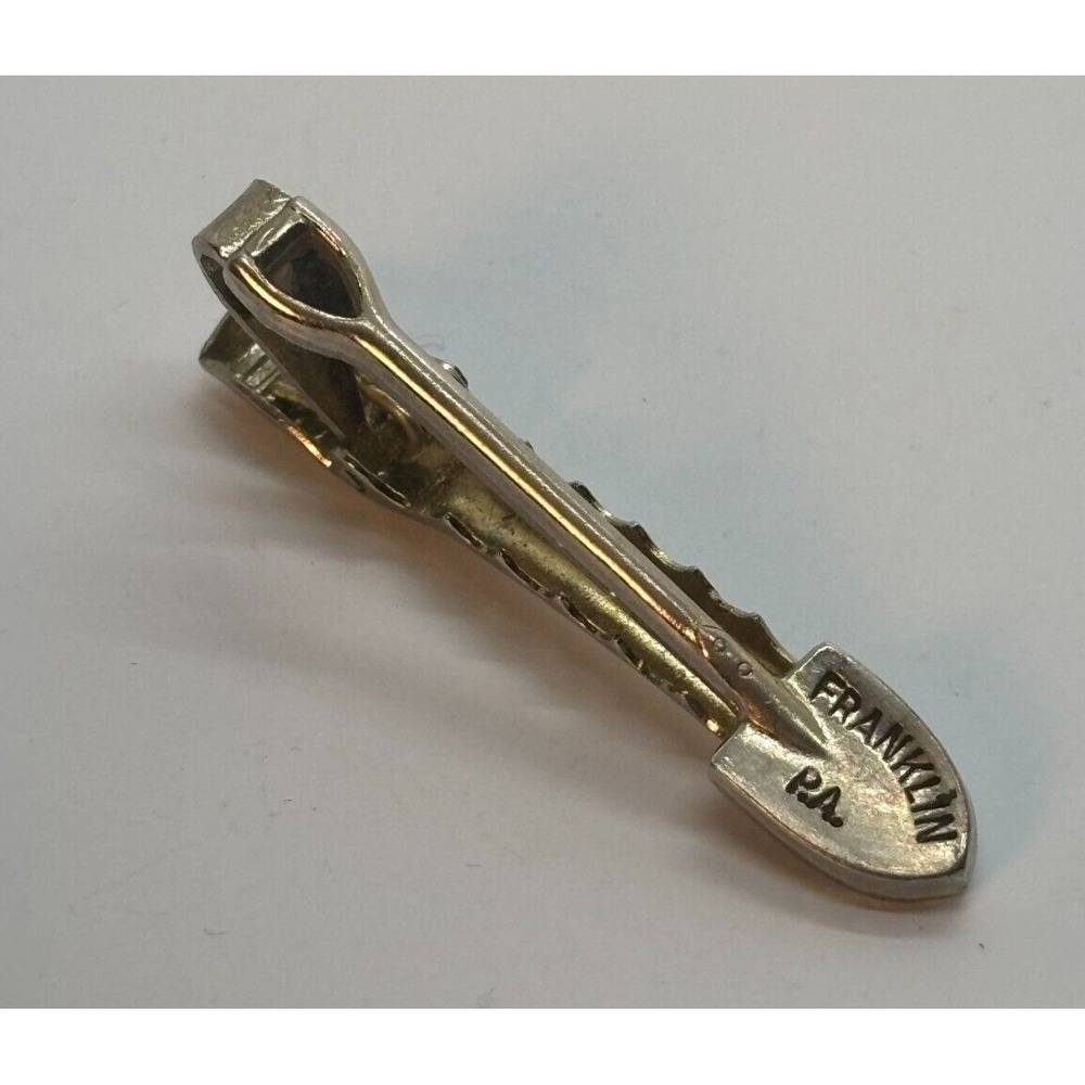 Vintage Tie Bar Silver Tone Shovel Labeled Franklin PA
